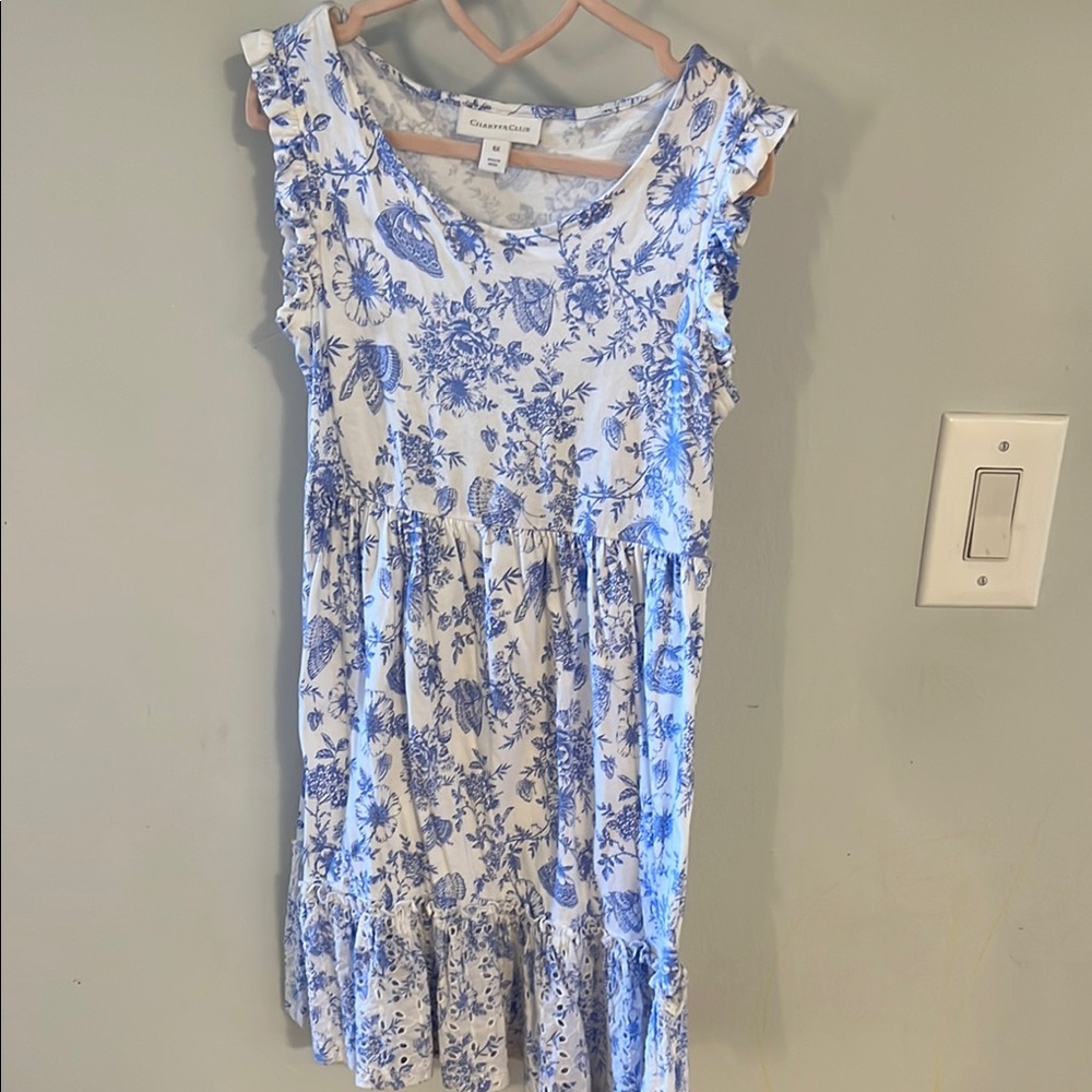 Charter Club Blue and White Sleeveless Sundress